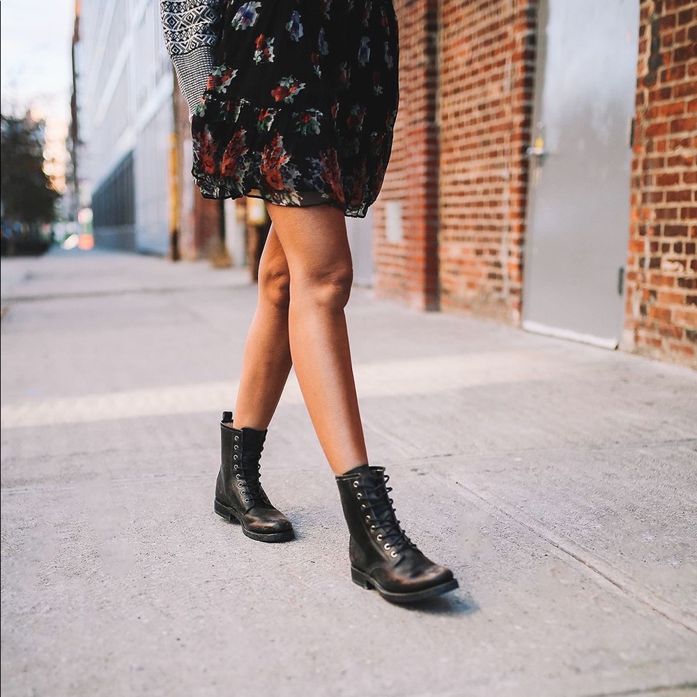 Veronica Combat distressed lace-up boots